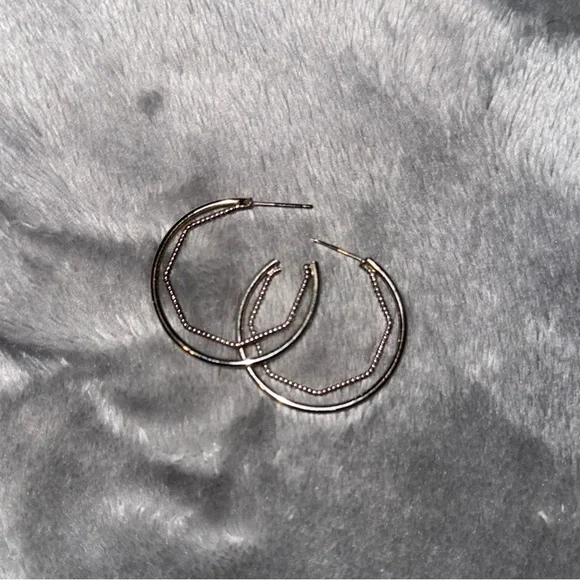 EUC Kenneth Jay Lane 1in Silver Double Hoop Earrings - Picture 8 of 8